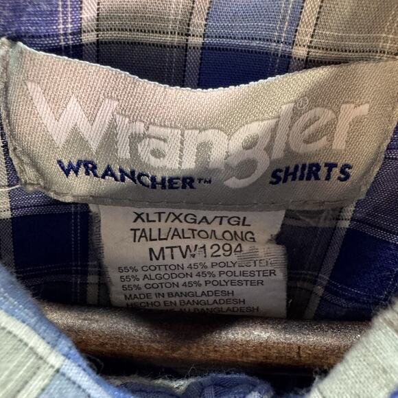 Wrangler Western Shirt Men’s XLT Blue Plaid Pear Snap Short Sleeve Button Up - Picture 2 of 5